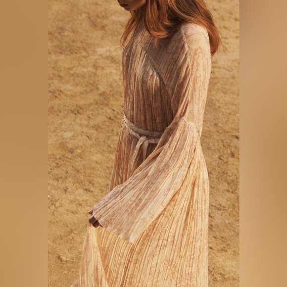 Zara collection 17  Beige Maxi Dress bohemian boho flowy embroidered printed - Picture 5 of 10